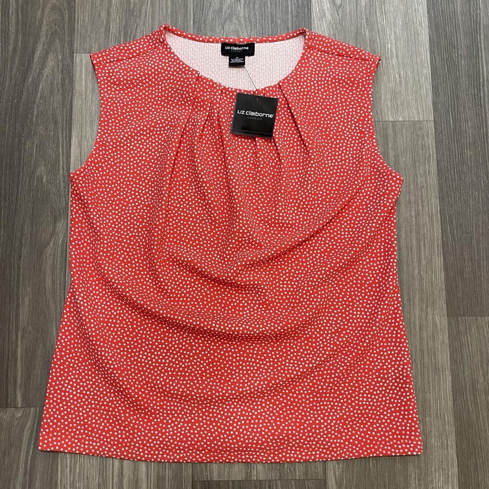 Liz Claiborne Rose Pebble Polka Dot Top Women's M Pleated Neckline New With Tags